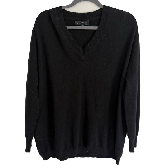 Jones New York Cashmere Black V Neck Long Sleeve Classic Sweater X-Large - Picture 1 of 5